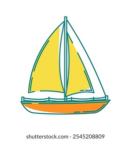 Sailboat Icon Illustration with bright colour palette in doodle style Ideal for Vacation, hobby and leasure themed designs.