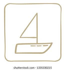 
Sailboat - icon in a light brown frame. Vector graphics.