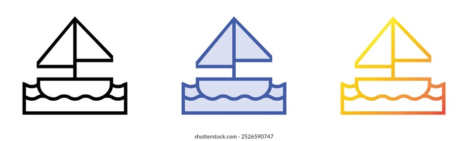 sailboat icon. Linear, Blue Fill and Gradient Style Design Isolated On White Background