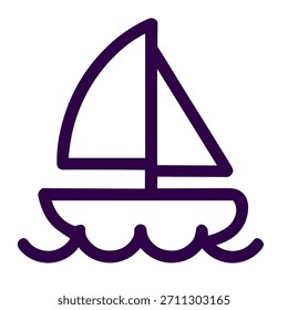 Segelboot-Symbol. Eine lineare Vektorgrafik eines Segelbootes einzeln auf weißem Hintergrund.