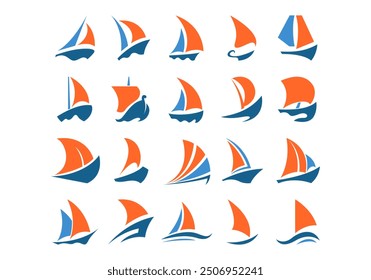 Sailboat Icon Logo Element Set