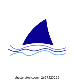 Sailboat icon. Ocean sail symbol. Blue wave pattern. Vector boat illustration.