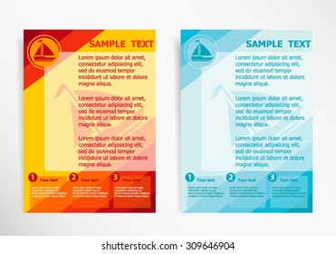 Sailboat icon on abstract vector flyer. Brochure design template. 