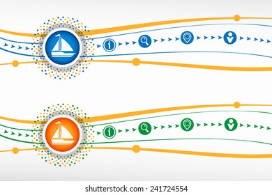 Sailboat icon on background for banner, web, site, design, advertising, print, poster. Vector template. 