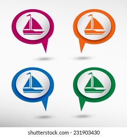 Sailboat icon on colorful chat speech bubbles