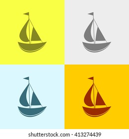 Sailboat Icon on Four Different Backgrounds. Eps-10.