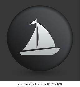 Sailboat Icon on Round Black Button Collection Original Illustration