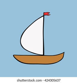 Sailboat Icon on Square Black Internet Button Original Illustration