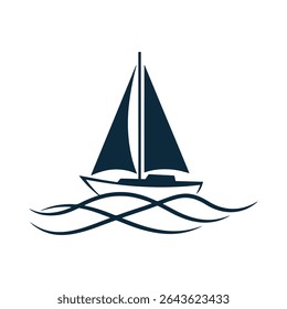 Sailboat Icon on Waves Silhouette