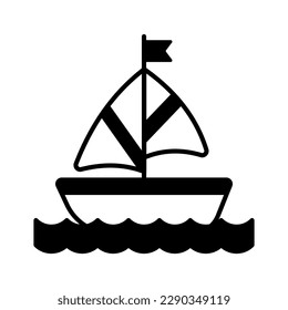 A sailboat icon represents a boat propelled by the wind using a sail, modern vector of boating