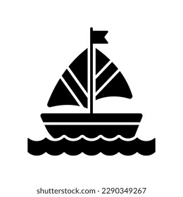 A sailboat icon represents a boat propelled by the wind using a sail, modern vector of boating