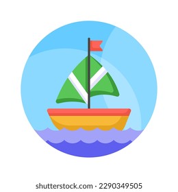 A sailboat icon represents a boat propelled by the wind using a sail, modern vector of boating