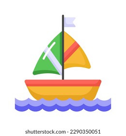 A sailboat icon represents a boat propelled by the wind using a sail, modern vector of boating