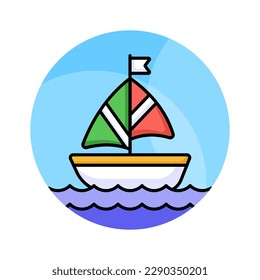 A sailboat icon represents a boat propelled by the wind using a sail, modern vector of boating