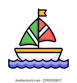 A sailboat icon represents a boat propelled by the wind using a sail, modern vector of boating