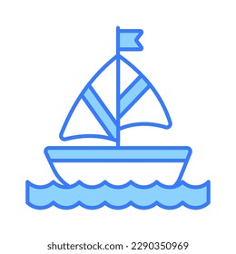 A sailboat icon represents a boat propelled by the wind using a sail, modern vector of boating