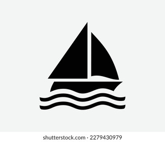 Sailboat Icon Sail Boat Wind Ship Yacht Sea Wave Ocean Lake Vector Black White Silhouette Symbol Sign Graphic Clipart Artwork Illustration Pictogram