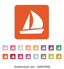 The sailboat icon. Sailing ship symbol. Flat Vector illustration. Button Set