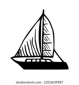 Sailboat icon. Sailing ship vector logo. Glyph. Black color wooden vessel