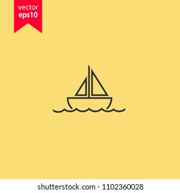 Sailboat icon. Sailing ship icon. Yellow background. EPS 10 vector sign.