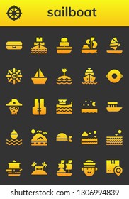 sailboat icon set. 26 filled sailboat icons.  Simple modern icons about  - Float, Helm, Ship, Sailing, Windsurf, Sailboat, Island, Shipping, Pirate, Lifejacket, Boat, Sea, Sailor