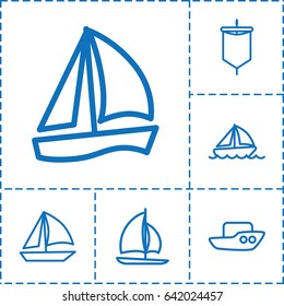 Sailboat icon. set of 6 sailboat outline icons such as boat, sail