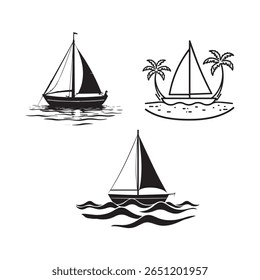 the sailboat icon set sailing ship symbol logo for yacht club for ship modeling sport vector illustration.