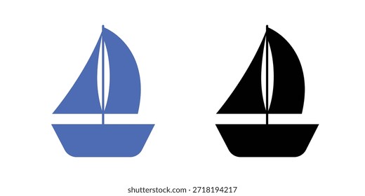 Conjunto de iconos de velero Vector, silueta de velero azul y negro minimalista, símbolo de yate náutico simple para la marca de viajes marinos y de verano