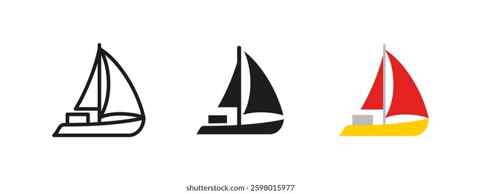 Sailboat icon. Simple yacht vector illustration. A sleek and minimalistic marine symbol representing sailing, ocean travel and nautical adventures for leisure and recreation.