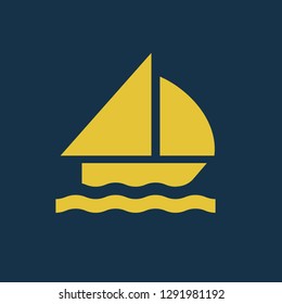 sailboat icon, sailboat symbol. Flat vector sign isolated on blue background. Simple vector illustration for graphic and web design.