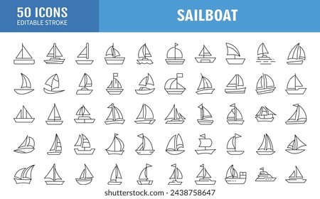 Sailboat icon, thin line, outline and stroke style. Vector illustration black sailboat vector icons designs can be used for mobile, ui, web