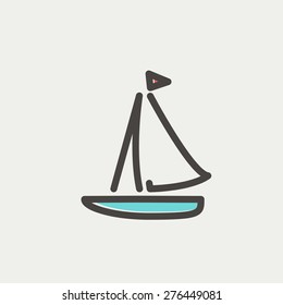 Sailboat icon thin line for web and mobile, modern minimalistic flat design. Vector icon with dark grey outline and offset colour on light grey background.