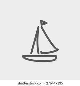 Sailboat icon thin line for web and mobile, modern minimalistic flat design. Vector dark grey icon on light grey background.