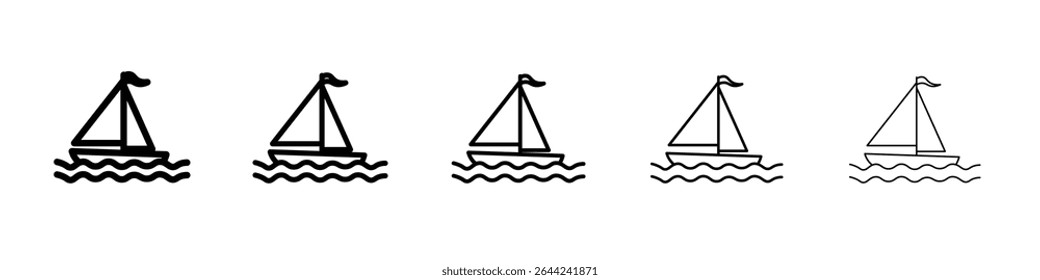 Sailboat icon thin outline logo mark set