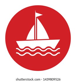 Sailboat icon vector isolated on flat red round button illustration