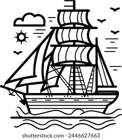 Sailboat icon vector line illustration