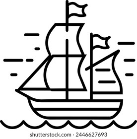 Ilustración de línea de Vector de icono de velero