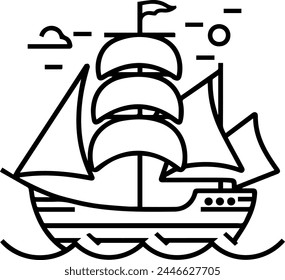 Sailboat icon vector line illustration