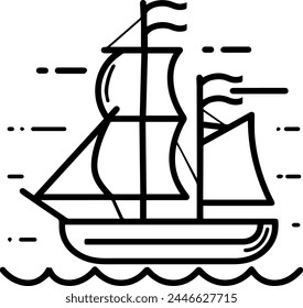 Sailboat icon vector line illustration