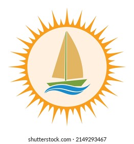 icono del velero con olas dentro del diseño solar aislado en fondo blanco