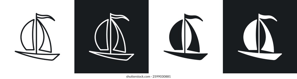 Sailboat icons in flat and linear vector illustration on white background.