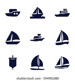 sailboat icons set. Set of 9 sailboat filled icons such as boat, sailboat, ship