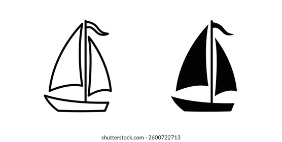 Sailboat icons set for apps and web ui designs. simple isolated graphics.