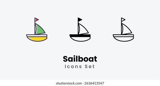 Sailboat Icons thin line and glyph vector icon stock illustration