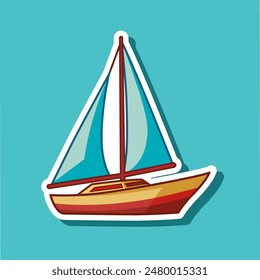 Sailboat illustration. Vector sticker. Comic art isolated