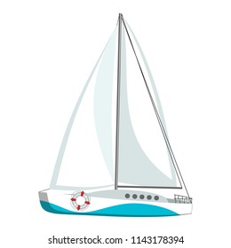 Sailboat isolated on white background, cartoon flat style vector illustration. Sport regatta yacht, sea travel theme element, vacation, summer holidays image, for web graphics, app, game, print.
