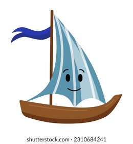 Segelboot einzeln auf weißem Hintergrund. Vektorgrafik.