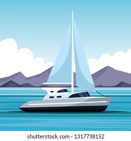 sailboat landscape cartoon