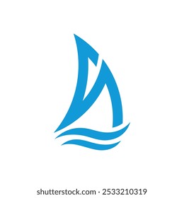 sailboat with letter S shape logo design inspiration