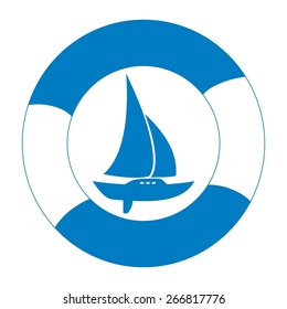Sailboat and life buoy, vector icon